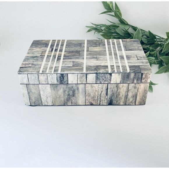 Gray And White Rectangle Box Bone Inlay Modern Design Hand Crafted Made In India - Picture 8 of 8
